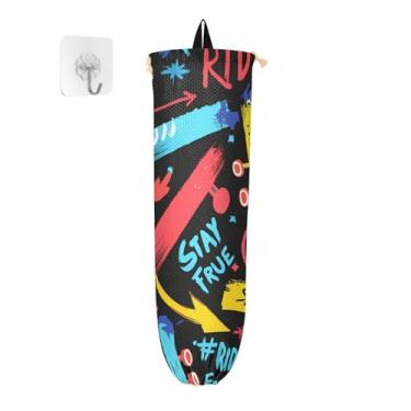 Imagem de xigua Suporte de parede para skates coloridos, suporte de parede com cordão, pacote com 2, organizador de sacolas de compras reutilizáveis para bolsas, meias, roupas íntimas e gravatas