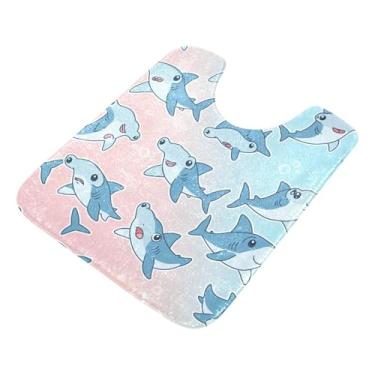Imagem de Burbuja Tapete de banheiro tubarão-martelo, tapete de banho macio absorvente de pelúcia, base antiderrapante para piso de banheiro, oval em forma de U