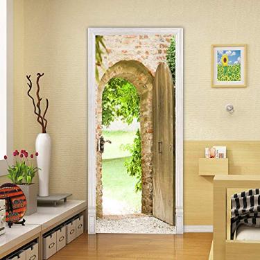 Imagem de Mural de parede de porta 3D papel de parede 3D decoração de adesivo de porta de madeira