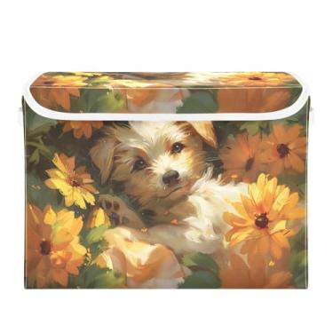 Imagem de CEBUGI Caixotes de armazenamento com tampas, caixa de armazenamento de tecido dobrável, organizadores de armazenamento para armário de casa, prateleiras de quarto, 40 x 30 x 30 cm