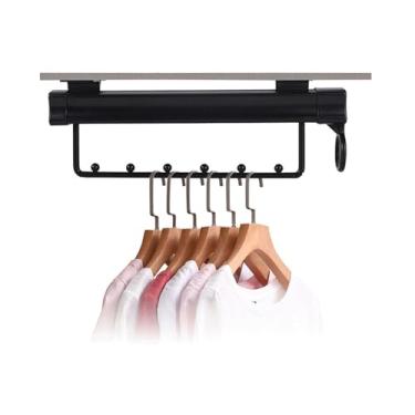 Imagem de Hhsdyl Varão Extensível Roupeiro, Cabideiro Retráctil Roupa Cabide Ajustável para Calças Suporte Pesado Armazenamento Roupas,Black,35.8cm
