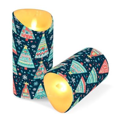 Imagem de Blueangle Pacote com 2 velas de árvore de Natal sem chama com controle remoto e temporizador, velas LED cintilantes (7,6 cm x 15 cm) para decoração de casa, casamento, acampamento (741)