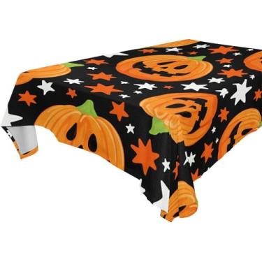 Imagem de Burbuja Toalha de mesa Jack O Lantern Pumpkins, toalha de mesa retangular, anti-rugas, grossa para decoração de jantar, cozinha, festa, 137 x 183 cm