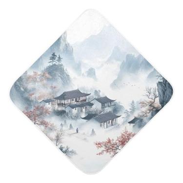 Imagem de Burbuja Toalha de banho de bebê com pintura de paisagem chinesa - Toalha com capuz de musselina macia e absorvente para recém-nascido, 76 x 76 cm