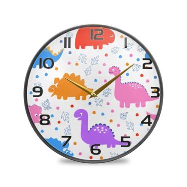 Imagem de YETTASBIN Relógio de parede acrílico de dinossauro – Silencioso, sem tique-taque, operado por bateria, relógio redondo decorativo criativo para cozinha, sala de estar, banheiro, decoração de