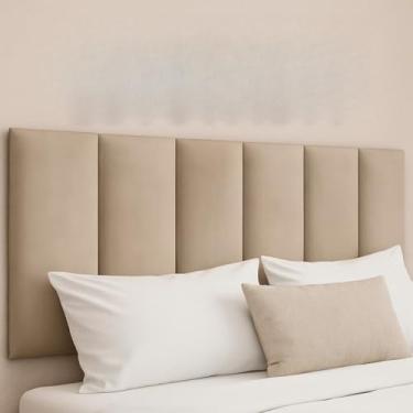 Imagem de Kit 8 Cabeceira Estofada Suede Veludo Cama Queen Box Solteiro Decoração Modelar Ripada Placa Adesiva(Suede Bege,8)