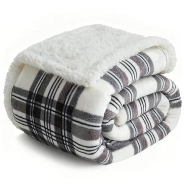 Imagem de Cobertor para mulheres, cobertor macio e aconchegante de flanela para lã de cama (xadrez cinza, 152 cm x 203 cm)