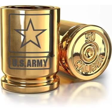 Imagem de Copo de shot de latão dourado 50 Cal do Exército dos EUA - Conjunto de 2 - Licenciado oficialmente