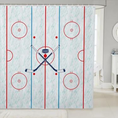 Imagem de Erosebridal Cortina de chuveiro de hóquei no gelo 183 cm L x 72 C Cortina de chuveiro de tecido de pista de hóquei estádio de hóquei cortinas de banheiro esportes de inverno jogo cortinas de banho