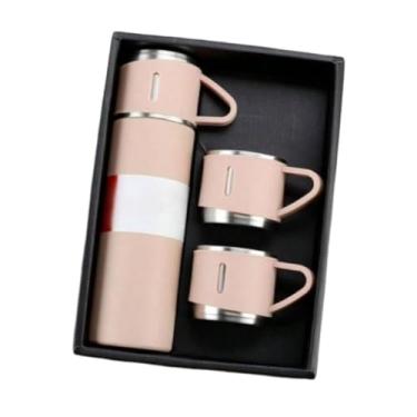 Imagem de Kit Garrafa Térmica Vacuum Bottle Inox 500ml + Xícaras Bebidas Fria ou Quente(rosa)