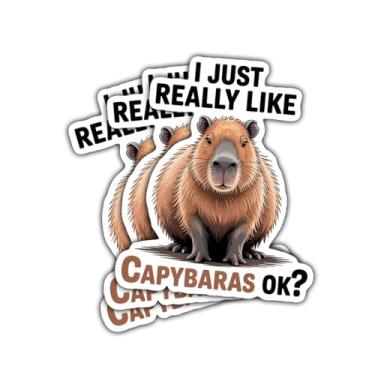 Imagem de Adesivo com 3 peças I Just Really Like Capybaras Ok, decalque de vinil fofo com citação engraçada para amantes de animais, fãs de capivara, adolescentes, adultos, crianças, laptop, carro, caderno