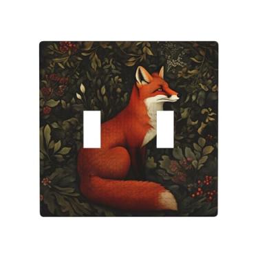 Imagem de Indokyeyqaz Placa decorativa para interruptor de luz vermelha Fox Jungle, placa decorativa de parede, 2 placas de interruptor e tampas de tomada 11,4 x 11,4 cm para quarto, banheiro, cozinha