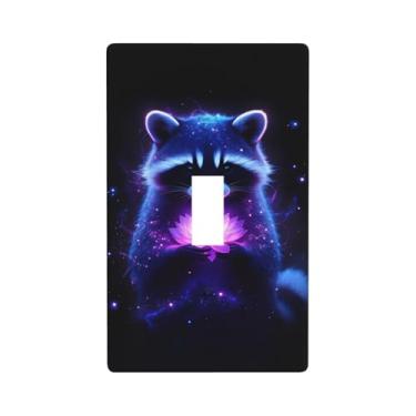 Imagem de Indokyeyqaz Placa decorativa para interruptor de luz de lótus rosa guaxinim, placas de parede decorativas, 1 placa de interruptor e capas de tomada 7 x 11,4 cm para quarto, banheiro, cozinha