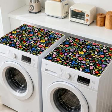 Imagem de GLOBLELAND 2 peças de capa protetora de máquina de lavar e secar flores silvestres 60 × 23 cm estilo boêmio almofadas protetoras superiores para máquina de lavar roupa antiderrapante para lavanderia