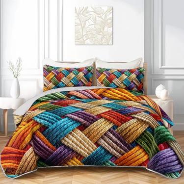 Imagem de AILONEN Conjunto de colcha macia colorida de 3 peças, tamanho casal, colcha acolchoada boêmia, arte abstrata, gradiente, colcha para todas as estações, 2 fronhas