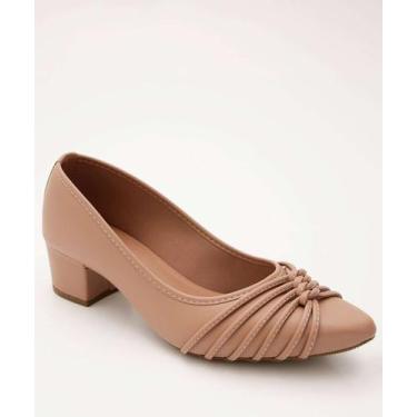 Imagem de Scarpin Feminino Tiras Salto Grosso Bico Fino-45054 - ADDAN, Bege, 36