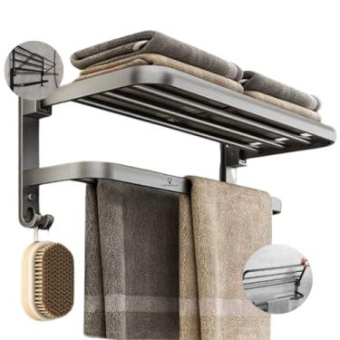 Imagem de Toalheiro Duplo Porta Toalha para Banheiro com Prateleira de Alumíni | Suporte para Toalhas, Resistente à Corrosão, Moderno, Ideal para Banheiros e Lavabos