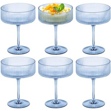 Imagem de 6 peças de copos de martini de 297 g copos de cupê com nervuras plasitc champanhe à prova de estilhaçamento acrílico vintage copos de vinho Margarita copos descartáveis para festas de casamento