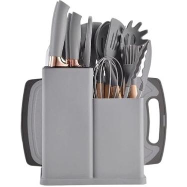 Imagem de Kit 19 Peças Jogo de Utensílios Para Cozinha em Silicone Com Cabo de Madeira Completo (Cinza)