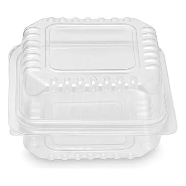 Imagem de 50 Embalagem Pote Para Bolo Quadrado Ranhurado Tampa Articulada 300ml Cristal