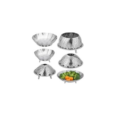 Imagem de Cesta de Cozimento a Vapor Premium em Aço Inox, 22cm de Diâmetro, 8cm Altura, Dobrável, Base Estável, para Legumes, Verduras e Peixes