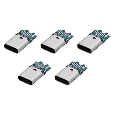 Imagem de ZEZEFUFU 5 plugues fêmeas tipo C de metal 24 pinos fêmea soquete PCB USB conector DIY com placa PCB