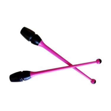 Imagem de simhoa Conjunto de 2 bastões de ginástica rítmica conectáveis, com 36 cm de comprimento, feitos de borracha, ideais para exercícios e treinamento, Rosa