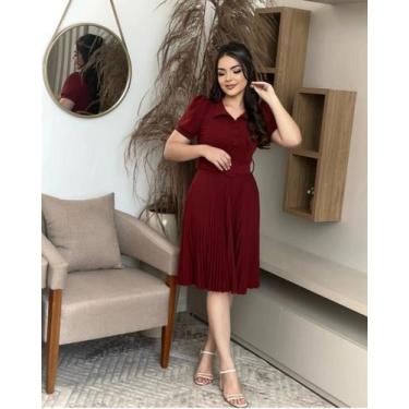 Imagem de Vestido Gode Rodado Plissado Lindo Evangelico Cinto Midi Oferta - Univ