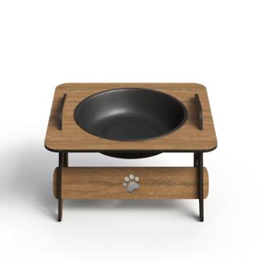 Imagem de Comedouro Bebedouro Elevado Pet MDF para Cachorro e Gato com Tigela BPA Free 400ml – Alimentação Saudável e Ergonômica(Unitário Tabaco)