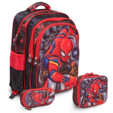 Imagem de Kit Mochila Escolar Menino Homem Aranha Lancheira Estojo - Plike