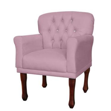 Imagem de Poltrona Decorativa Anita Pés Luis XV Suede Rosa Bebê - DS Estofados