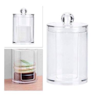 Imagem de Porta Discos de Algodão e Hastes Flexíveis em Acrílico Transparente, Organizador com Tampa para Banheiro e Penteadeira, 8,5cm x 7cm