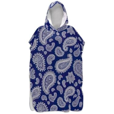 Imagem de Joisal Poncho de surfe trocador de roupão adulto com capuz toalha de praia estampado branco Paisley azul adulto ponchos para mulheres