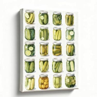 Imagem de Arte de parede de cozinha, 20 x 25 cm, impressão em tela de potes de pickle, decoração de despensa de fazenda para cozinha, sala de jantar, café, estilo de ilustração de comida vintage, pronto para