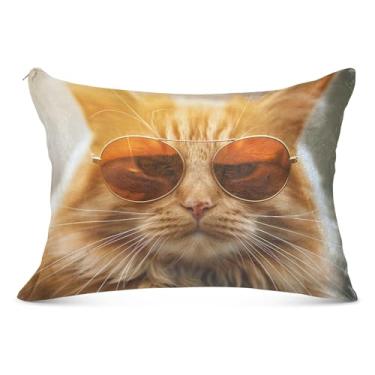 Imagem de Capas de travesseiro de flanela de gato laranja fofas decorativas padrão queen king capas de almofada de pintura para cabelo e pele, tamanho Queen, 50,8 cm x 76,2 cm