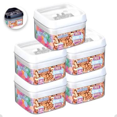 Imagem de Kit com 5 Potes Herméticos De Acrílico Para Mantimentos Tampa Com Trava 400 Ml (Branco)