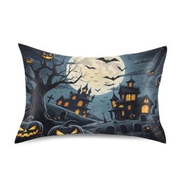 Imagem de Travesseiros pretos de Halloween morcegos abóbora cetim Cool Bed Pillow Case Soft Luxury King Queen Standard Pillows Slips Tamanho padrão 66.0 cm x 50.8 cm