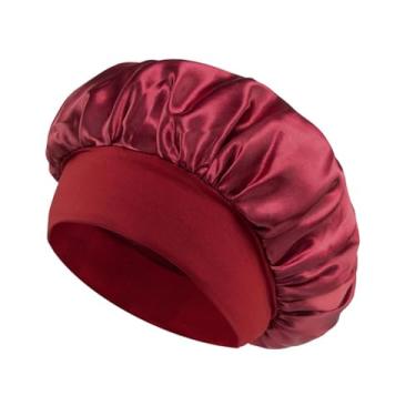 Imagem de Touca feminina de cetim de aba larga – Touca elástica para noite e banho para dormir e cuidar do cabelo, envoltório de cabeça sólido unissex