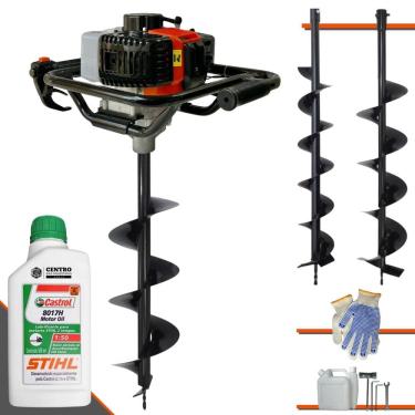 Imagem de Máquina Fura Terra Perfurador de Solo Vant VPS52 À Gasolina 2T 52cc 6.500rpm 2HP + Brocas 80x10cm, 80x15cm e 80x20cm + EXTRA 1 ÓLEO STIHL