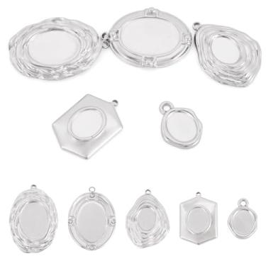 Imagem de Bestewelry 5 peças de pingentes de aço inoxidável 304 configurações cabochão bandejas pingente de bisel nuggets hexágono oval bases em branco pingente para artesanato faça você mesmo foto joias