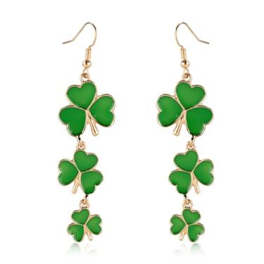 Imagem de Brincos de Dia de São Patrício, brincos pendentes de trevo elegantes brincos de gota verde Leprechaun acessórios para o dia de São Patrício para mulheres