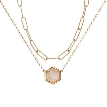 Imagem de rgwtgkyh Colar feminino com pingente de quartzo rosa, ouro 14k, amazonita, verde, roxo, rosa, Large, Metal, Pedra