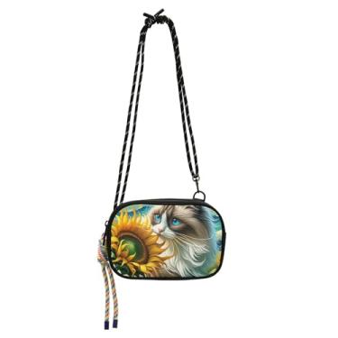 Imagem de Ragdoll Bolsa tiracolo feminina com girassol, bolsa pequena para celular, carteira, floral, fofa, bolsa de ombro para viagem