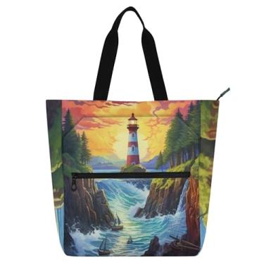 Imagem de Island Cliffs Skyscape Scenery Work Tote Bag for Women Canvas Beach Book Bag Zipper Ladies Kids Handbags Book Lovers Gifts