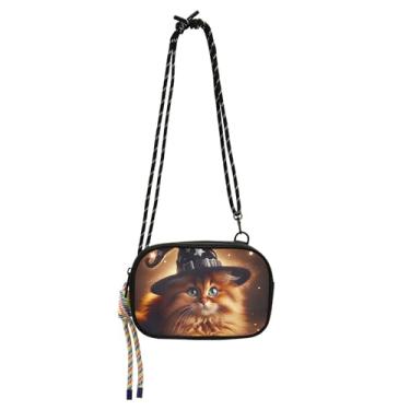 Imagem de TSENQUE Bolsa feminina de Halloween gatinho bruxa pequena bolsa transversal para iphone bolsa de viagem bolsas de ombro casuais fofas