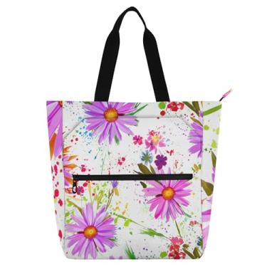 Imagem de GAIGEO Bolsa feminina abstrata de pintura guache floral, bolsa de trabalho, lona, faculdade, escola, presente, para amantes de livros
