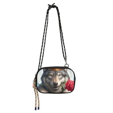 Imagem de TSENQUE Bolsa tiracolo fofa Wolf King bolsa feminina pequena bolsa de viagem sobre o ombro bolsa feminina para telefone com alça