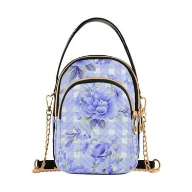 Imagem de GAIGEO Bolsa tiracolo de mosaico de estilo abstrato colorido, bolsa tiracolo feminina, bolsa leve para mulheres, Floral azul em listras azuis-2, One Size