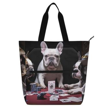 Imagem de GAIGEO French Bulldogs Game Funny Tote Bag para mulheres, trabalho, lona, praia, escola, bolsa utilitária, bolsa infantil com compartimentos