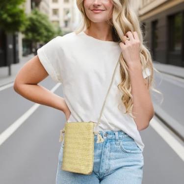 Imagem de Bolsa tiracolo feminina de palha, mini bolsa de ombro de vime, decoração de borla, bolsa tiracolo casual de verão para férias, Bege